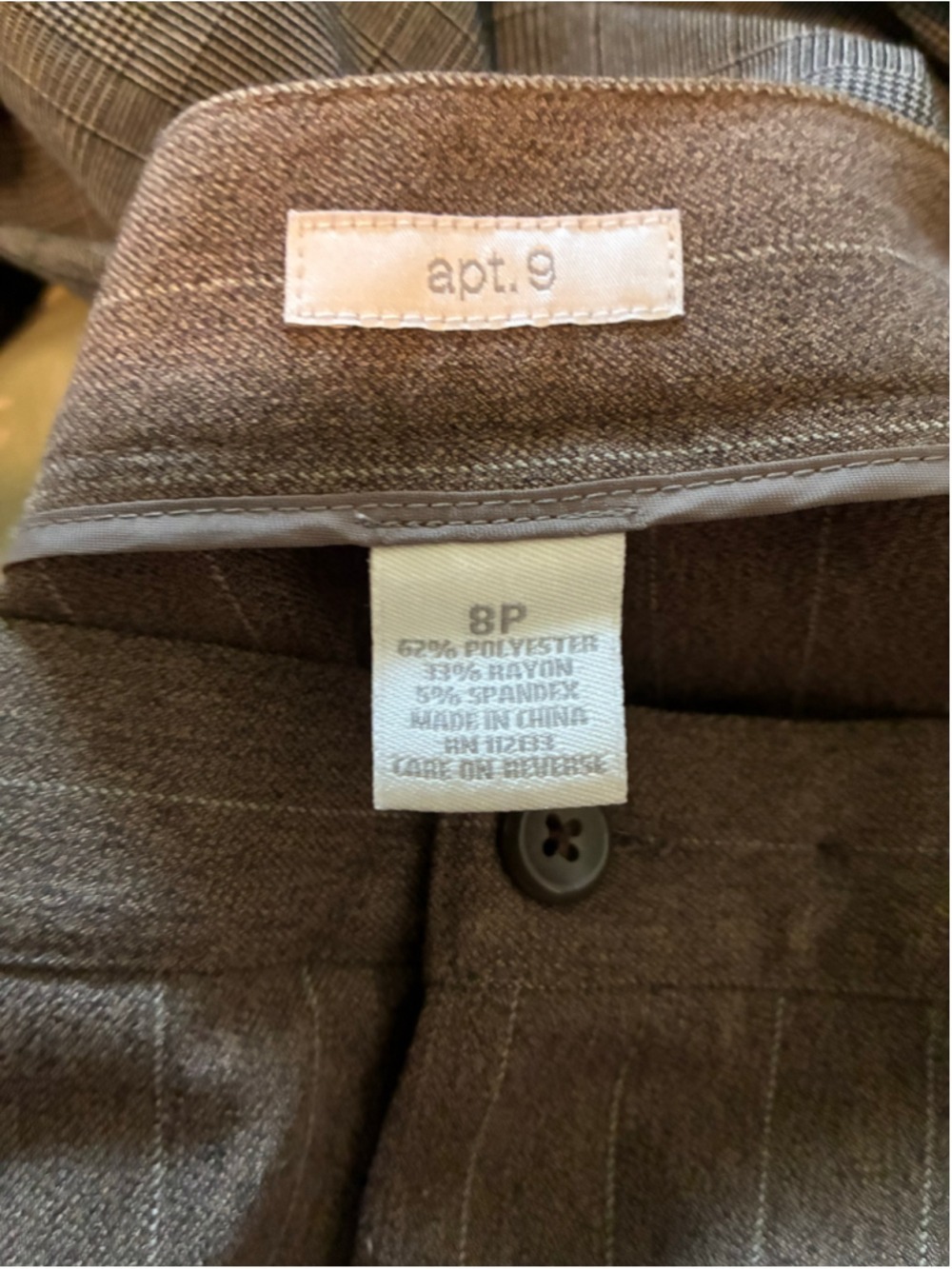Women's Apt. 9 Petite Brown Pinstripe Trousers 8P - Picture 5 of 5